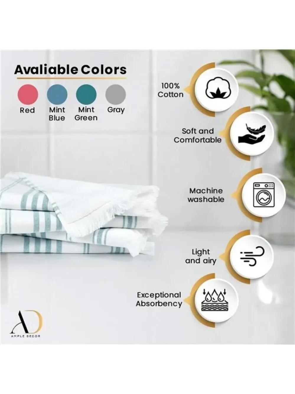 Mint Green Turkish Hand Towels Set of 2 Cotton Absorbent Soft Bathroom Towels